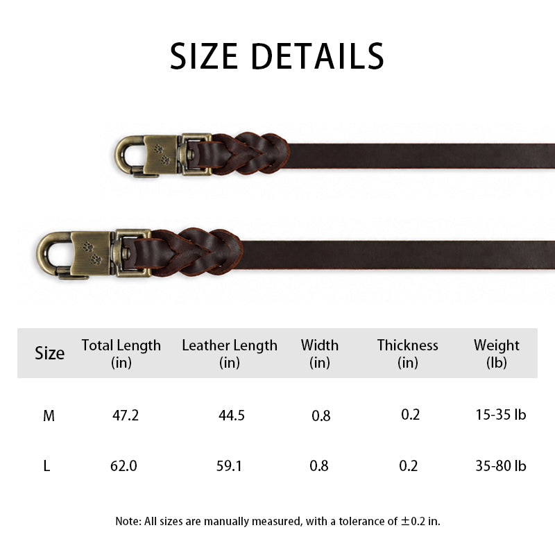 Handcrafted Genuine Leather Dog Leash, Heavy-Duty Hardware, Wear-Resistant Walking Lead for Small & Medium Dogs, Dog Accessories, Matches Dog Collar